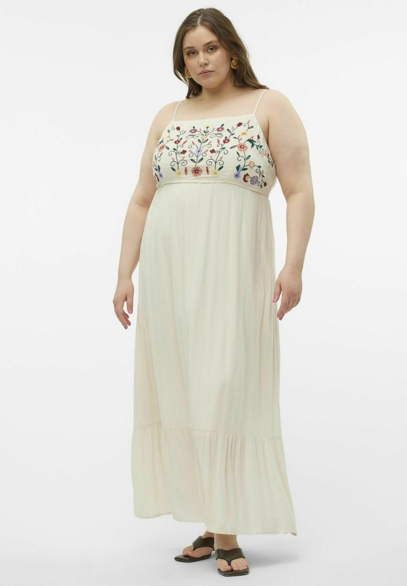 Vila Curve - Vestito lungo da sposa con spalline sottili in raso color