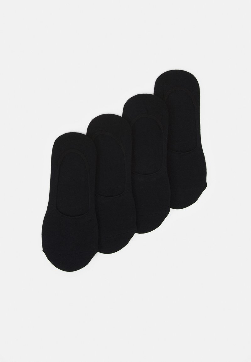 Calcetines invisibles de algodón negro, con una textura suave, diseño bajo y bordes sin costuras. Paquete de cuatro pares.