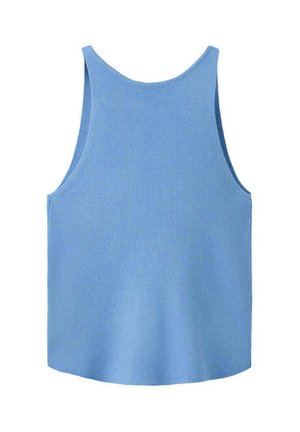 Débardeur en maille côtelée sans manches bleu clair avec encolure ronde et coupe décontractée.