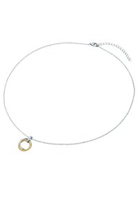 Söljkedja med en cirkulär hänge som har en tvinnad guld detalj, texturerad yta och en kräftklämma med justerbar längd.