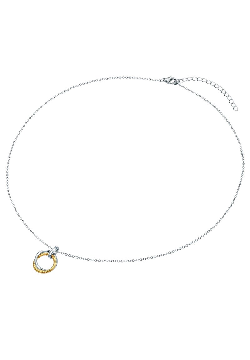 Söljkedja med en cirkulär hänge som har en tvinnad guld detalj, texturerad yta och en kräftklämma med justerbar längd.