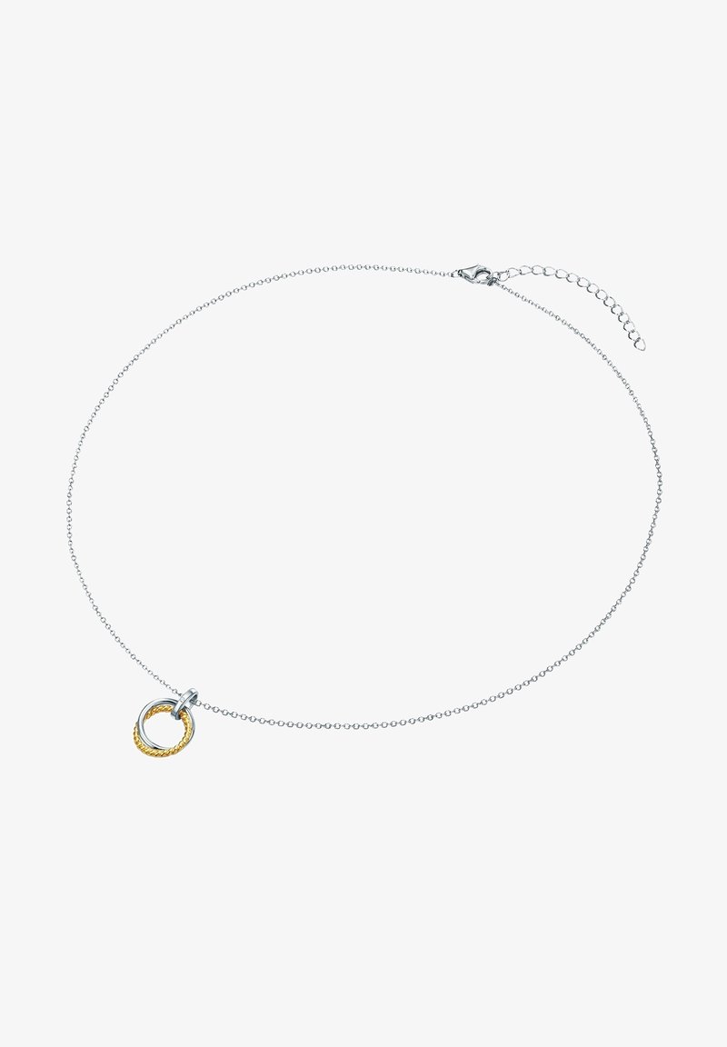 Söljkedja med en cirkulär hänge som har en tvinnad guld detalj, texturerad yta och en kräftklämma med justerbar längd.