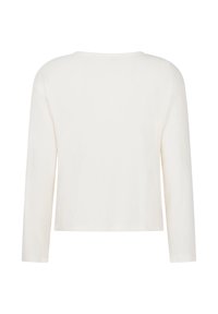 Witte lange mouwen top met een ontspannen pasvorm, textuurstof en ronde halslijn. De zoomlijn is recht en de achterkant heeft geen extra details.