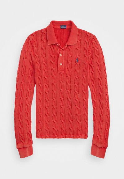 Polo Ralph Lauren CABLE-KNIT COTTON LONG-SLEEVE POLO SHIRT - Camisola - red