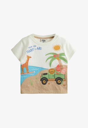 JoJo Maman Bébé, REGULAR FIT - SCENE INTERACTIVE APPLIQUÉ T-SHIRT . - Nyomott mintás póló - cream surfari scene