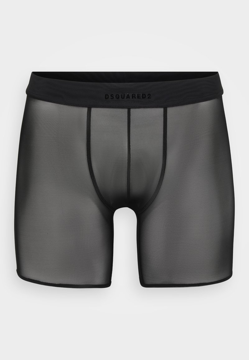 Boxer neri trasparenti con una morbida fascia elastica in vita, caratterizzati da un logo discreto. Il tessuto ha una superficie liscia, che esalta la semplicità del design.