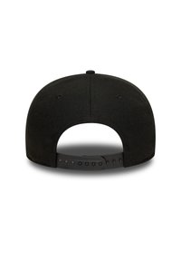 Black adjustable cap with a flat brim, textured fabric top, and plastic snap closure at the back. No visible branding or patterns.