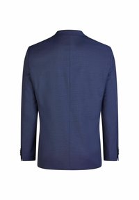 Blazer blu navy con finitura testurizzata, spacco singolo sul retro, polsini a un bottone e design elegante e su misura.