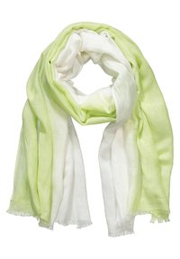 Letvægts tørklæde med en gradient af limegrøn og hvid. Lavet af blødt stof med frynset kanter og et svævende design.
