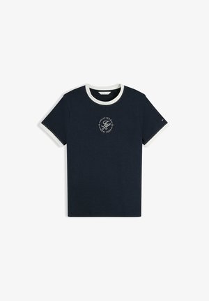 Tommy Hilfiger, TOMMY HILFIGER LOGO EMBROIDERY RINGER T-SHIRT - Print T-shirt - dark blue