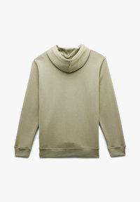 Oliwkowa bluza z kapturem o miękkiej teksturze, z dużym kapturem i długimi rękawami. Posiada ściągacze na rękawach i dole. Z tyłu prezentuje się w prostym designie.