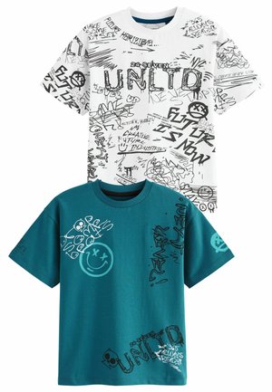 Next GRAPHIC SHORT SLEEVE 2 PACK STANDARD - T-Shirt print - teal blue white graffiti