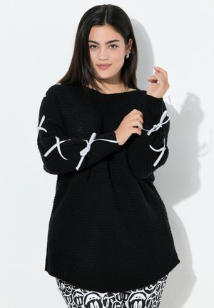 LOOSE FIT, FLEDERMAUS-ÄRMEL, ZIER-SCHNÜRUNG - Strickpullover - black