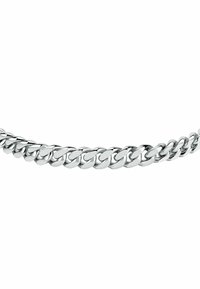 Collana in argento con anelli ovali intrecciati e finitura lucida, che mette in mostra un design uniforme e una texture liscia.