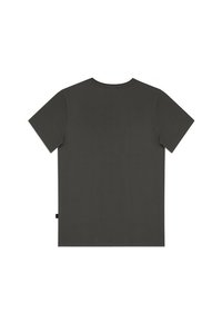 Czarnoszary, krótki rękaw t-shirta z miękkiej bawełny. Posiada okrągły dekolt i małą metkę z logo na dolnym lewym boku.