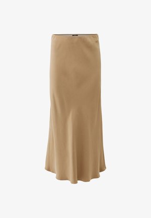 Beige, hoch taillierter Rock bis zum Knöchel mit leicht ausgestelltem Schnitt und glatter, einfarbiger Stoffstruktur.