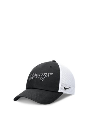 Black and white mesh baseball cap with "Chicago" embroidered on front and Nike logo on side panel.