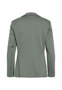 Zelený blazer s výstřihovým límcem zobrazený zezadu, s dlouhými rukávy a jediným centrálním švem.