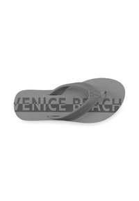 Šedé žabky s texturovanou podešví a výrazným nápisem "VENICE BEACH". Flexibilní pásky pro snadné obutí. Placková konstrukce a neformální styl.