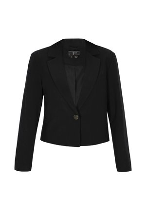 Schwarzer, kurz geschnittener Blazer mit einem Knopfverschluss, Revers mit Kerbe, langen Ärmeln und glattem Innenfutter, Größe klein.