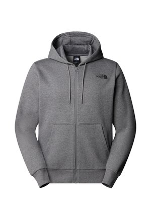 Šedá mikina na zip s kapucí na stahovací šňůrku, předními kapsami a logem na levé hrudi. Vyrobeno z měkké, texturované tkaniny pro pohodlí.