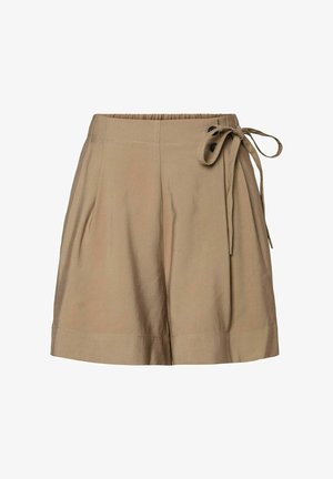 Khaki shorts med tekstureret overflade, med binde i taljen, plisseret front og en afslappet pasform. Justerbar talje med knapdetaljer.