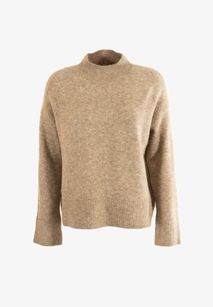 Pull oversized couleur camel avec un col montant, des poignets et un ourlet côtelés. Fabriqué dans un tissu doux et texturé avec une coupe décontractée.
