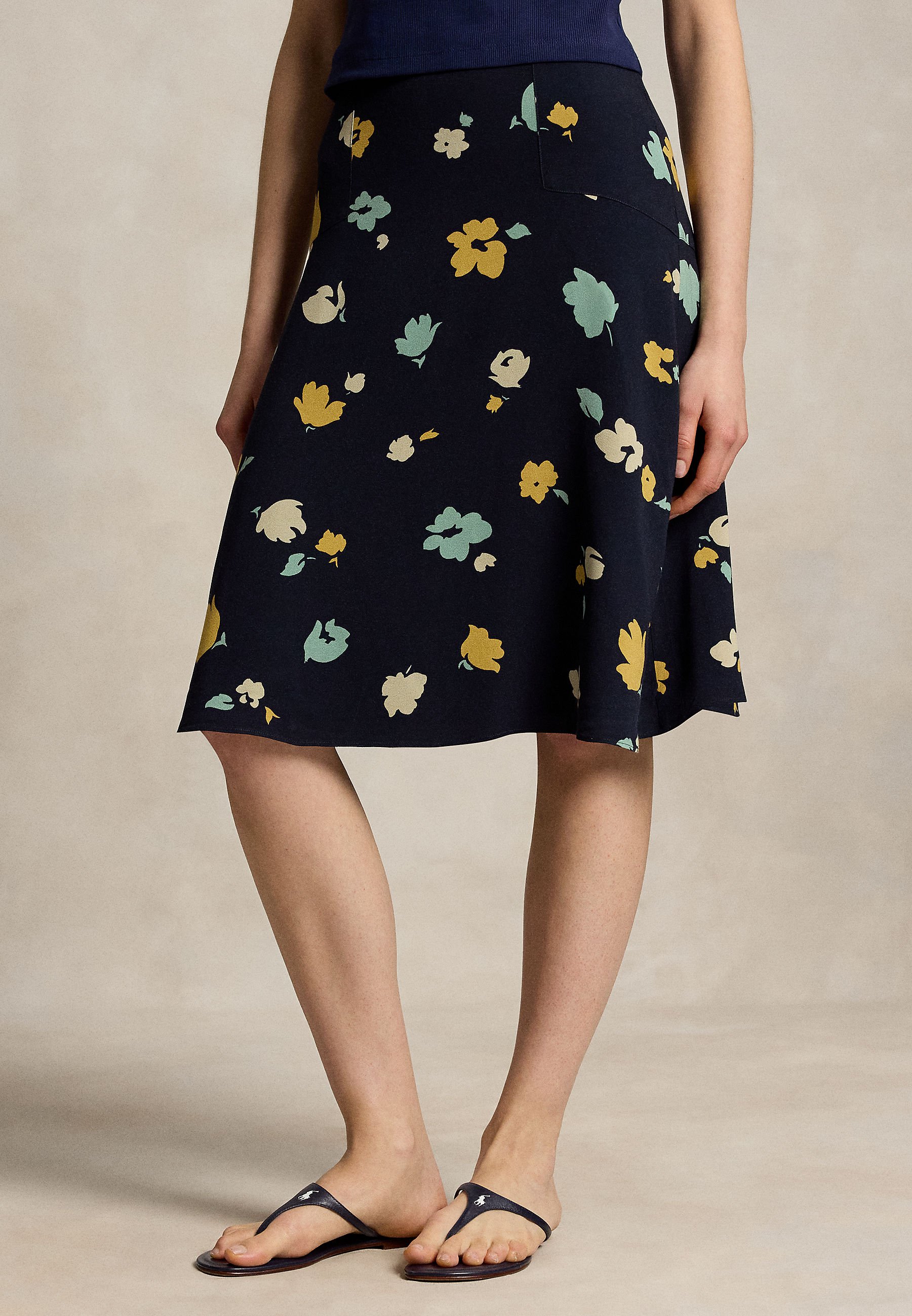FLORAL-PRINT CREPE SKIRT - Gonna a campana - navy/yellow multi — Polo Ralph Lauren donna