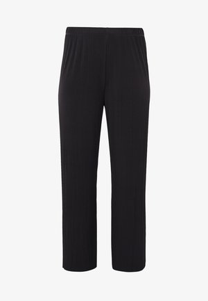 Zwarte geribde broeken met een elastische tailleband en een recht ontwerp. Gemaakt van rekbaar materiaal, geschikt voor casual kleding.