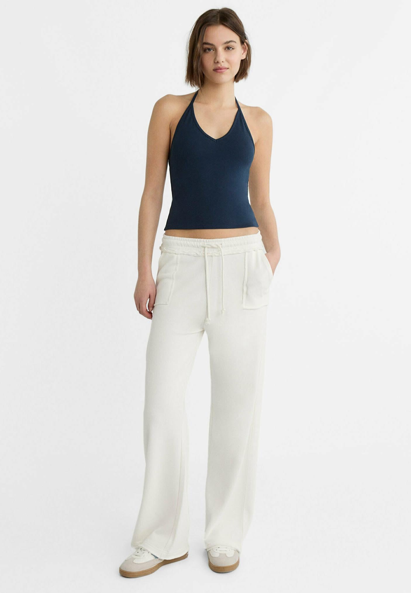 Stradivarius TIED HALTER - Top - dark blue - Zalando