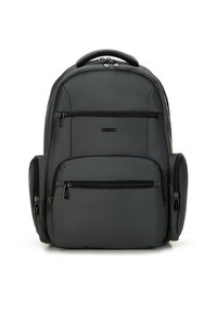 Sac à dos gris avec plusieurs compartiments zippés, dos rembourré et bretelles réglables. Fabriqué en tissu texturé durable avec un accent logo.