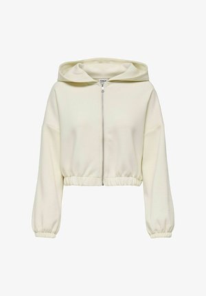 Cropad zip-up hoodie i ljusbeige, med dragskohuva, oversized ärmar och elastisk nederkant och ärmslut med en smooth yta.