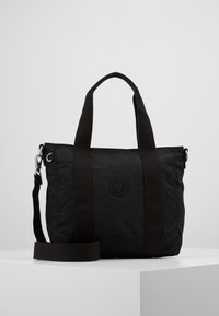 Borsa a tote nera in nylon testurizzato, con doppi manici, una tracolla regolabile e un dettaglio con logo rotondo sulla parte anteriore.