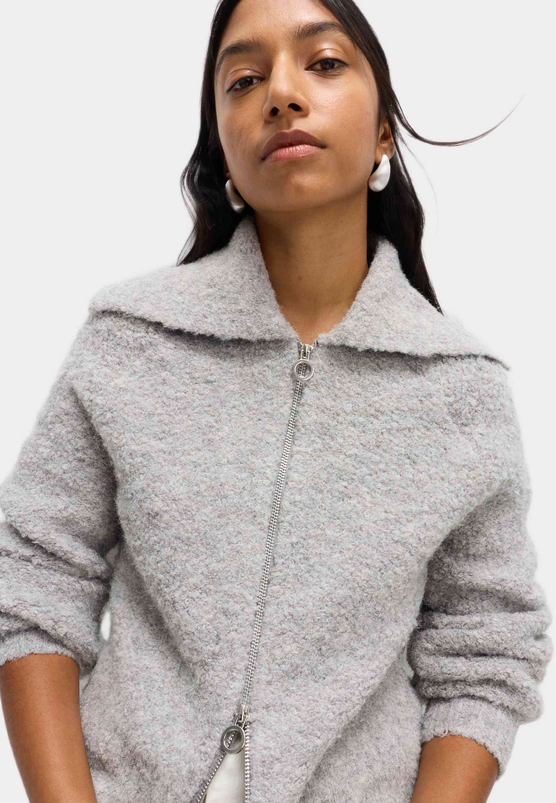 Marks & Spencer BOUCLE ZIP UP COLLAR - Cardigan - mid grey/mottled