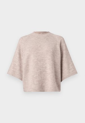 Light pink oversized sweater with a crew neckline, wide sleeves, and soft, knitted texture. No visible patterns or hardware details.