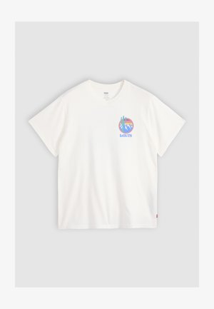 Valge puuvillane t-särk lühikeste varrukatega, millel on vasakul rinnal värvikas graafiline logo. Mugav lõige, ümar kaelus ja sile tekstuur.