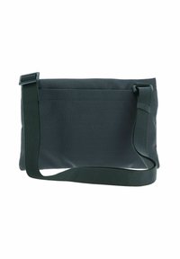 Sac messager vert foncé en tissu texturé, doté d'une bandoulière ajustable et d'un design simple et épuré avec un dos plat.
