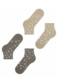 Vier Paar Fußsocken in Beige und Dunkelgrau aus Baumwolle, mit einem weißen Blattmuster, gerippten Bündchen und Logodetail.