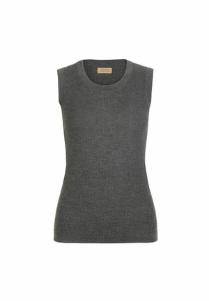 Gilet in cashmere a coste grigio scuro senza maniche, con scollatura rotonda e vestibilità slim.