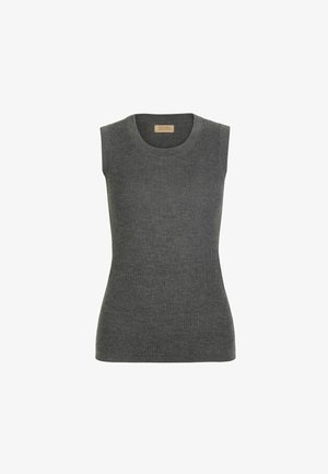 Ärm-lös mörkgrå ribbad cashmere väst med rund hals och smal passform.