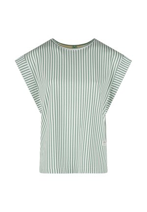 T-shirt met korte mouwen en een ronde halslijn, voorzien van verticale groenwitte strepen. Gemaakt van lichtgewicht stof, met een losse pasvorm en een minimalistisch label.