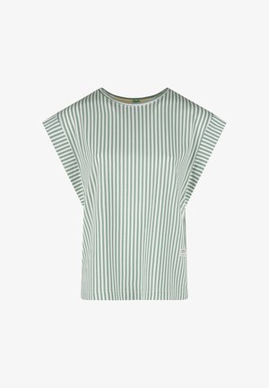 T-shirt met korte mouwen en een ronde halslijn, voorzien van verticale groenwitte strepen. Gemaakt van lichtgewicht stof, met een losse pasvorm en een minimalistisch label.