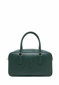 Borsa in pelle verde scuro di Armani Exchange con doppi manici e logo AX impresso sul davanti.
