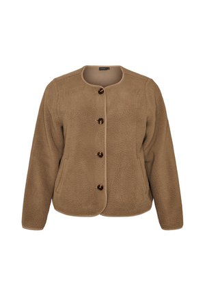 Zizzi, TEDDYJACKE MIT RUNDHALSAUSSCHNITT UND KNÖPFEN - Φλις μπουφάν - braun