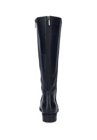 Botte noire montante en cuir lisse, avec fermeture éclair sur le côté pour un enfilage facile, bout légèrement arrondi et petit talon carré.