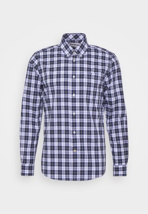 Langärmliges Hemd mit Knopfleiste, marineblauem, weißem und grauem Karomuster sowie kleinem Barbour-Logo auf der linken Brust.