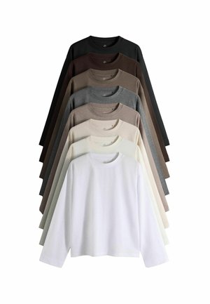 THE SET, 8 PACK ESSENTIALS LIGHTWEIGHT LONG SLEEVE T-SHIRTS - Long sleeved top - brown cream neutral stripe grey marl taupe red