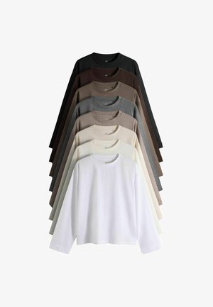 THE SET, 8 PACK ESSENTIALS LIGHTWEIGHT LONG SLEEVE T-SHIRTS - Long sleeved top - brown cream neutral stripe grey marl taupe red