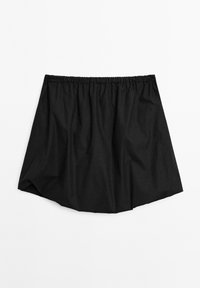 Gonna nera con vita elastica, caratterizzata da un design fluido e una texture liscia, che si restringe verso l'orlo.