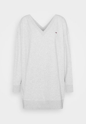 Jasnoszara bluza z długim rękawem i dekoltem w serek, z prążkowanymi mankietami i dołem, z małym logo Tommy Hilfiger na piersi.